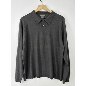 Banana Republic Merino Wool Polo Sweater Mens XL Charcoal Gray Knit Long Sleeve